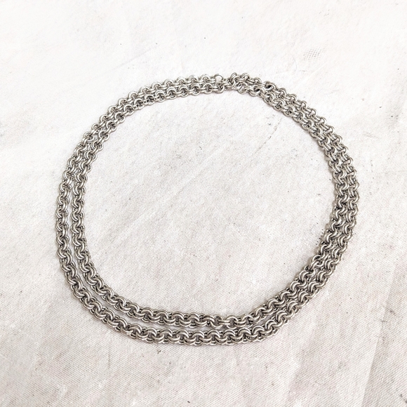 Vintage Sterling Silver Necklace Double Rolo Round 32